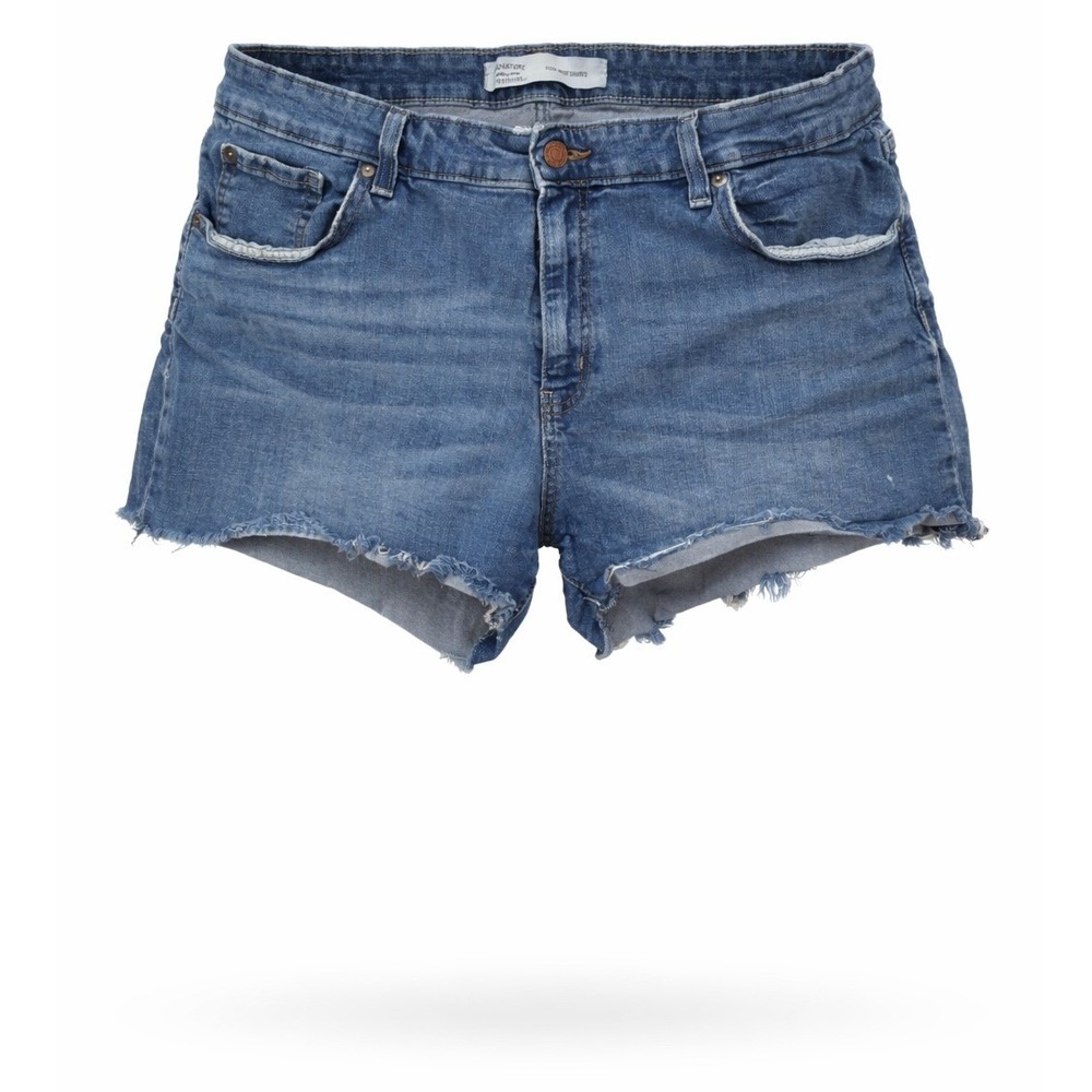 Signature Levi Strauss Shorts Womens 18 High Rise Cut Off Blue Solid Regular